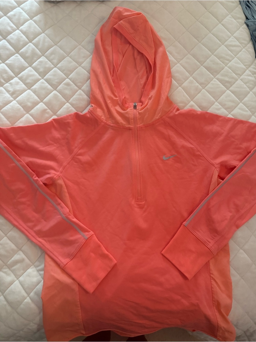 Nike Women's Coral-Orange Half-Zip Hooded Pullover
